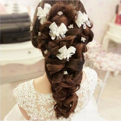 China Korean Wholesale Bridal Hair Accessories Handmade Crystal Pearl Bowknot Bridal Hairpin Lace Party Headdress for sale