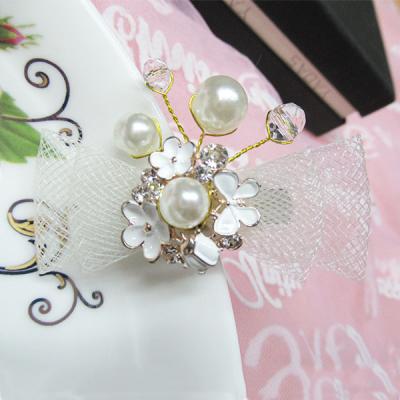 China Wholesale Party Bridal Gauze Bowknot Duckling Clip White Rhinestone Pearl Wedding Headpiece Accessories for sale