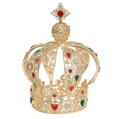 China Inlaid Crown Rhinestone Crystal Gold and Black King Crown Tiaras for Halloween Birthday Christmas Party Decoration for sale