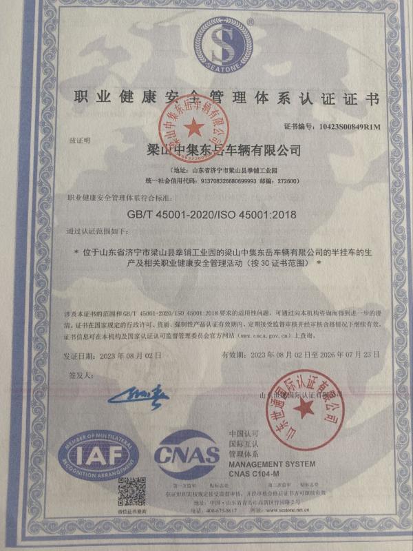 China Occupational Health and Safety Management System Certification - Wuhan Lincheng Longyue Automobile Sales Co., Ltd.