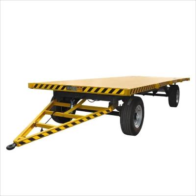 China Farm 2-Axles Flat Platform Flatbed Drawbar Full Trailer With Ladder for sale