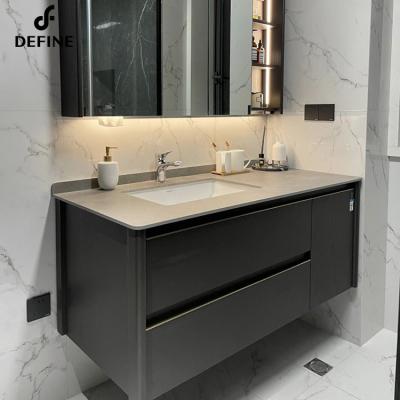 China Project Modern Single Sink Bathroom Vanity With White Cultured Marble Top for sale