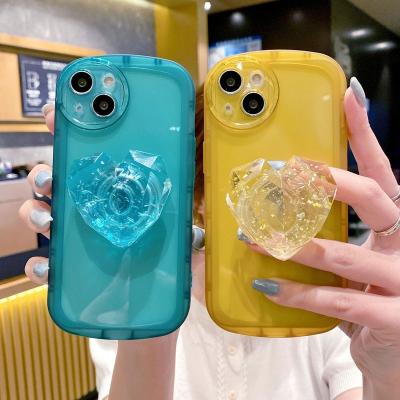 China Luxury Shockproof Glitter Clear Love Heart Bracket Phone Case For iPhone 13 12 11 Pro XS X XR Max Round Camera Lens Protective Soft Cover for sale