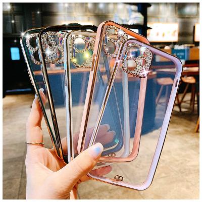 China Shockproof For iPhone 14 Case Glitter Luxury Plating Transparent Diamond Camera Protection Phone Case Cover For iPhone 14 13 pro Max Mini for sale