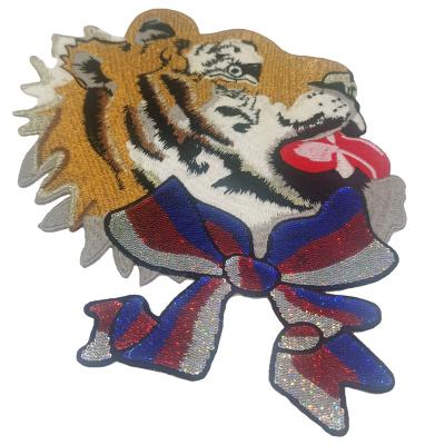 China Sustainable 2021 Fashion Sequin Tiger Patches Iron On Embroidery Patch for sale