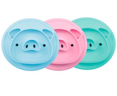 China Children's BPA Free Baby Dishes Silicone Dish Pork Dinner Dish With Sution Compartment For Kids for sale