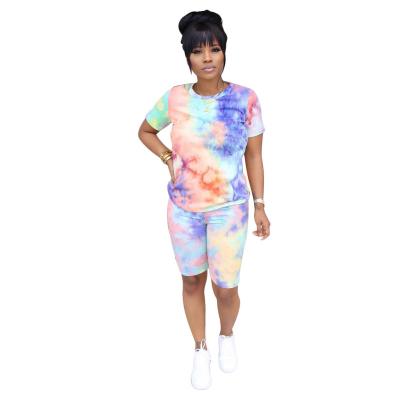 China Mesh Quality Tie Dye Casual Tracksuit Perspective Guaranteed Cyan Powder Blue / Green Orange Purple Sets for sale