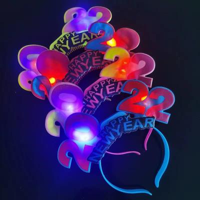 China 2022 New Years Reusable Led Headband Luminous Light Up Hair Circle Elastic Flashing Headband For Unisex Adults for sale