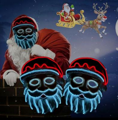 China Festival Costumes Led Light Up Santa Claus Mask Dual Color Christmas Cosplay Party Neon Led Mask For Party Christmas Festivals Party Gift for sale