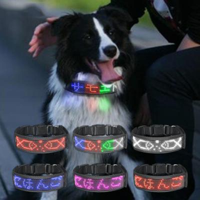 China USB Lights App Rechargeable Customized Text Programmable Scrolling Controlled DIY Message Light Up Led Dog Collar Led Pet Collar for sale