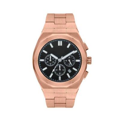 China Custom Auto Date Hot Stamping Rose Gold Steel Bands Star Dust Mens Luxury Chronograph Quartz Watch for sale