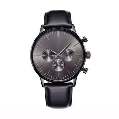 China Non-Specific Black Chronograph Day Date Watches Mens Wrist Leather For Watches for sale