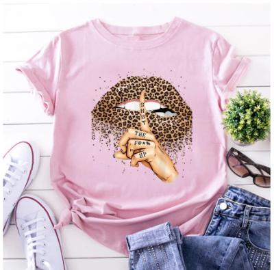 China Graphic Anti Wrinkle Anti Wrinkle Lips Leopard T-shirt Women Summer Fashion Shirt Tops Funny Leopard Bottom Lip Kiss Pokes O-neckBlack Girls T-shirt for sale