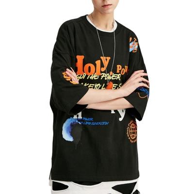 China QUICK DRY Summer QUICK DRY custom printed street wear loose fit graffiti full cotton oversized T-shirt for men for sale