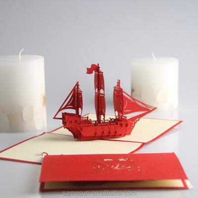 China Europe Meilun Art and Craft Handmade Paper 3D Laser Cut Ship Postcards for Weddings Decoration for sale