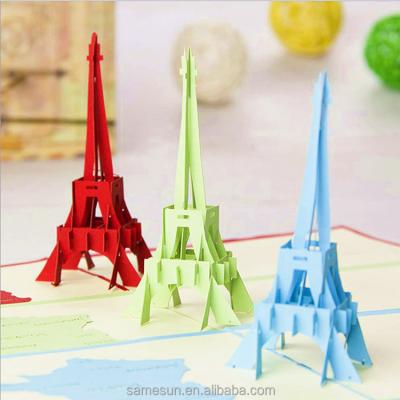 China Europe Meilun Art and Craft Kirigami 3D Eiffel Tower Handmade Creative Greeting Cards for sale