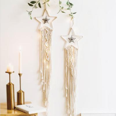 China Bohemian Nordic Style Decoration Star Shape Handmade Home Good Macrame Rope Led Dream Catcher for sale