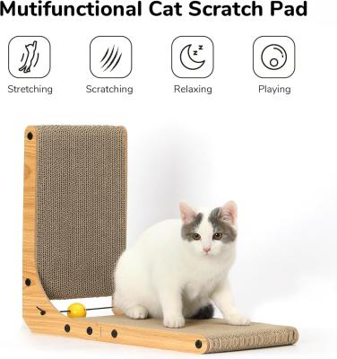 China ODM Cat Scratch Pad Karton L-förmiger Katzenkratzer mit Kugel-Spielzeug-Katzenkraut zu verkaufen