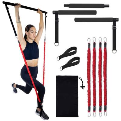 China Bodybuilding Fitness 2022 New Adjustable 3-Section Pilates Bar Kit With Fabric Covered Resistance Bands for sale