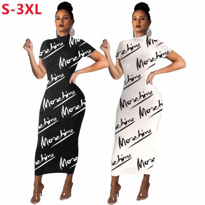 China 2021 Summer Washable Hot Sale Fashion Plus Size Women's Dresses Short Sheath Casual Elegant Letter Print Long Pencil Dress For Women for sale