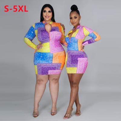 China 2021 Summer Breathable Hot Sale Plus Size Women's Dresses Sheath Long Fashion Patchwork V-neck Zipper 5xl Bodycon Casual Dress For Women for sale