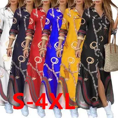 China 2021 Summer Viable Fashion Plus Size Women's Dresses Casual Elegant Long Sleeve 4xl Chain Women's Shirt Dress For Women for sale