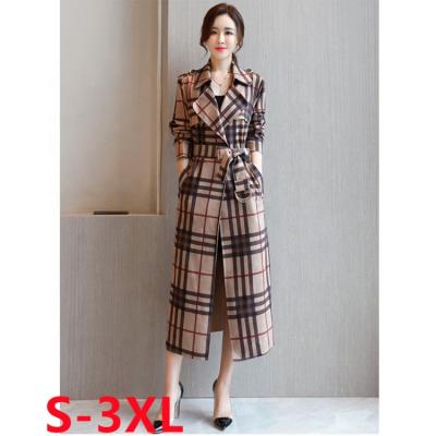 China Waterproof 2021 Winter Womens Ladies Long Coats Elegant Plaid Belt Designers Luxury Trench Coat For Women for sale