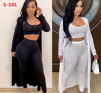 China 2021 Latest Fashion Breathable Casual Ladies Three Piece Suit 6 Colors Pure Color Sleeve Pants Long Slim Plus Size Suits Set For Women for sale