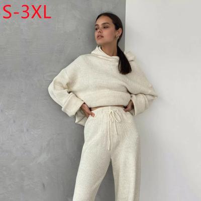 China Fashionable long sleeves sweater suits women sets 2021 new style women viable drop solid color hoodie lounge clothes 2pcs sets for sale