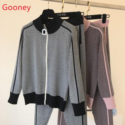 China 2021 Spring Hot Selling Breathable Women's Sports Suit Fashion Slim Zipper Knitted Sweater Suits Two Pieces Top Pants For Women for sale