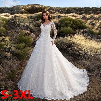 China 2021 New Arrival Anti-Static Women's Wedding Dress Long Sleeved Elegant White Backless Lace Embroidery Ladies Bride Full Dresses For Women for sale