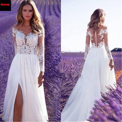 China 2021 Hot Sale Anti-Static Women's Formal Dress Fashion Sheath Long Embroidery Floral Lace Bridal Elegant White Wedding Dresses For Women for sale