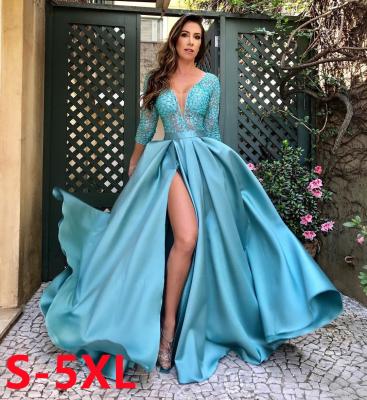 China 2022 Women's Breathable V Neck Ladies Tailoring Elegant Full Embroidery Long Party Dress Custom Made For Women for sale