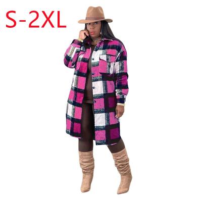 China 2021 Winter Women's Hot Sale Anti-wrinkle Coat Jacket Ladies Slim Plaid Slim Sleeve Turn-Down Collar Single Breasted Coats Winter Long For Women for sale