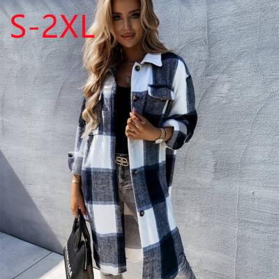 China 2021 Hot Sale Fashion Breathable Plus Size Plaid Shirt Flannel Coat Long Sleeve Straight Single Breasted Shirt Coat For Women for sale