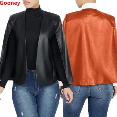 China 2021 Fashion Fake Tow Piece For Women Tops Autumn Best Selling Ladies Solid Color PU Leather Waterproof Coat Personality Coated Jackets for sale