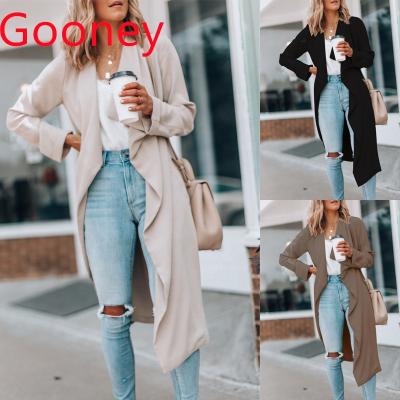 China 2021 Autumn Hot Selling Anti-wrinkle Women's Long Jacket V-neck Solid Color Temperament Ladies Thin Coats For Women for sale