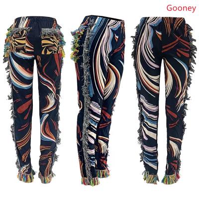 China 2021 Autumn New Fashion Women's New Design Women's High Waist Girls Trousers Colorful Casual Jogger Fringed Tassels Fringed Tassels Breathable Stacked Pants for sale