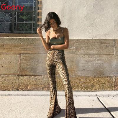 China 2021 new arrival fashion women's high waist long pants breathable warm snake leopard flared pants printing casual trousers for women for sale