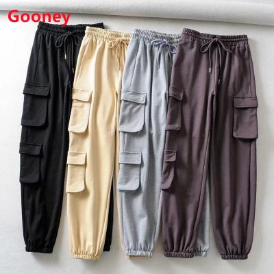 China Sheer all-match drawstring cargo pants color joggers anti-pilling fashion ladies streetwear pant custom 3D cotton big pocket for women for sale