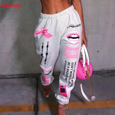 China 2021 Hot Selling Fashion Women's Anti-Wrinkle Long Pants Women's Loose Drawstring Sweatpants Graffiti Print High Waist Graphic Joggers For Women for sale