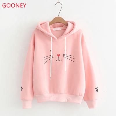 China 2021 New Arrival Women's Hoodies Lady Bags Hooded Tops QUICK DRY Autumn Cat Printed Fleece Sweatshirt Pullover Long For Women Hoodie for sale