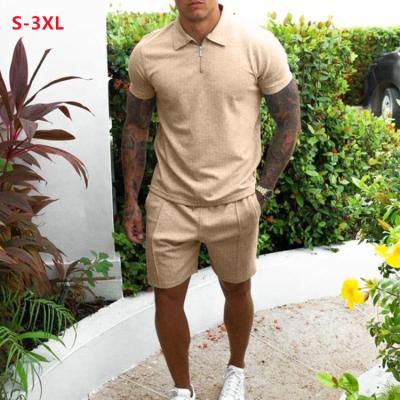 China Plus size 2021 hot sale men plus size sports suit solid color zipper empty sweatsuit two pieces short sleeve shorts suit sets for men for sale