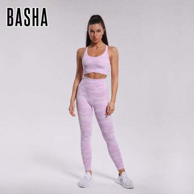 China BASHA Camouflage Antibacterial Sports Bra Waist High Hip Leg Corset Pants Seamless Tight Knitted Lifting Fitness Yoga Clothes Women for sale