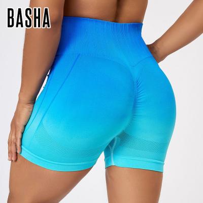 China BASHAsports Custom Logo Gradient Yoga Shorts Seamless Tight Women Fitness High Waist Breathable Elastic Buttocks Lifting Pants for sale