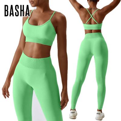 China BASHAsports 2023 New Antibacterial Yoga Set Seamless Sportswear For Women Sports High Bra Waist Leggings Sport Clothes Gym Fitness Sets for sale