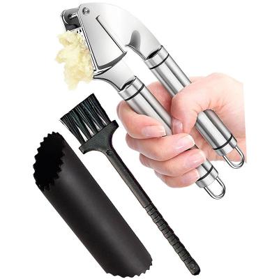 China Workable Amazon Stainless Steel Garlic Press and Peeler Set, Stainless Steel Meat Grinder and Silicone Tube Roller and Cleaning Brush for sale