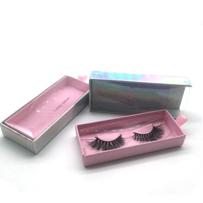 China Drawer Thick Holographic Pink Eyelash Rectangle Packaging Paper Box No Logo Empty Wick Box for sale