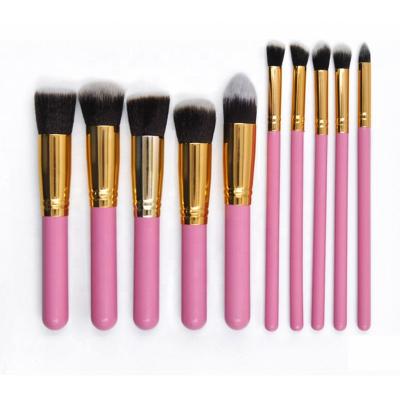 China Beauty Care Make Tools 10 Pcs Wooden Handle Pink And Gold Makeup Brushes for sale