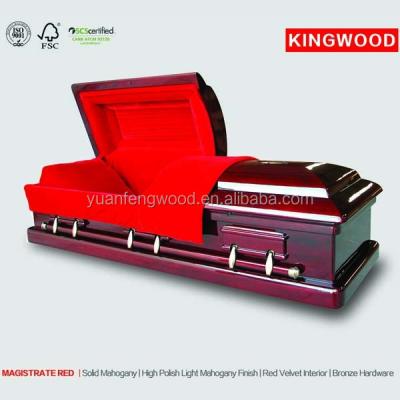 China American style MAGISTRATE RED full color casket with casket liners and casket trolley for sale